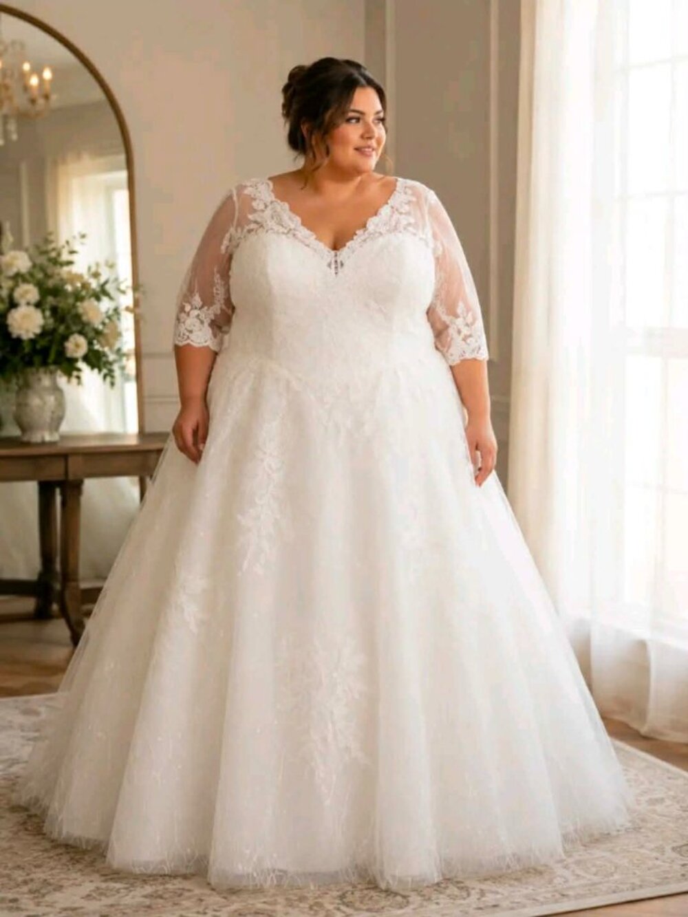 Azazie Size 24 Ivory Lace Long Sleeve Wedding Dress with Train & Bustle